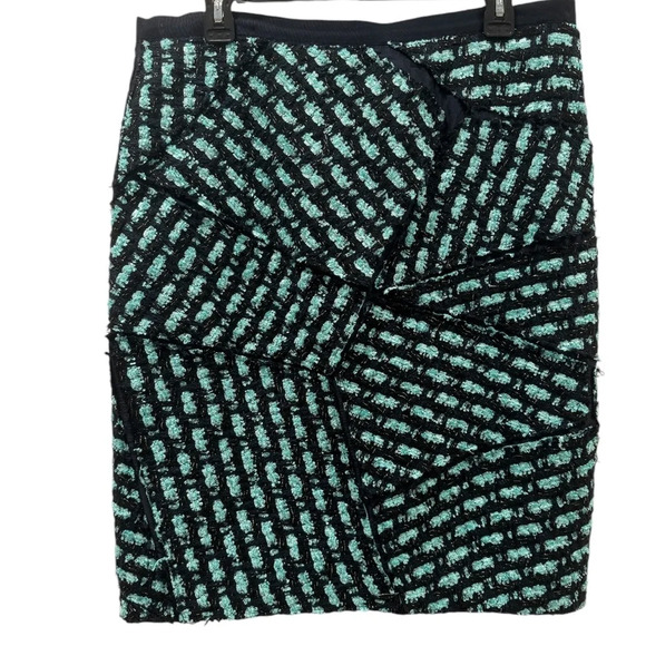 OSCAR DE LA RENTA Tweed Bright Blue Patchwork Pencil Skirt - Picture 1 of 4